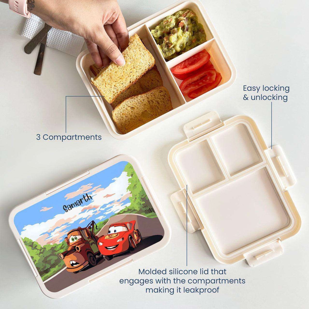 Custom Snack Box & Lunch Box for kids - Cars Theme - Chatterbox Labels - Lunch Box