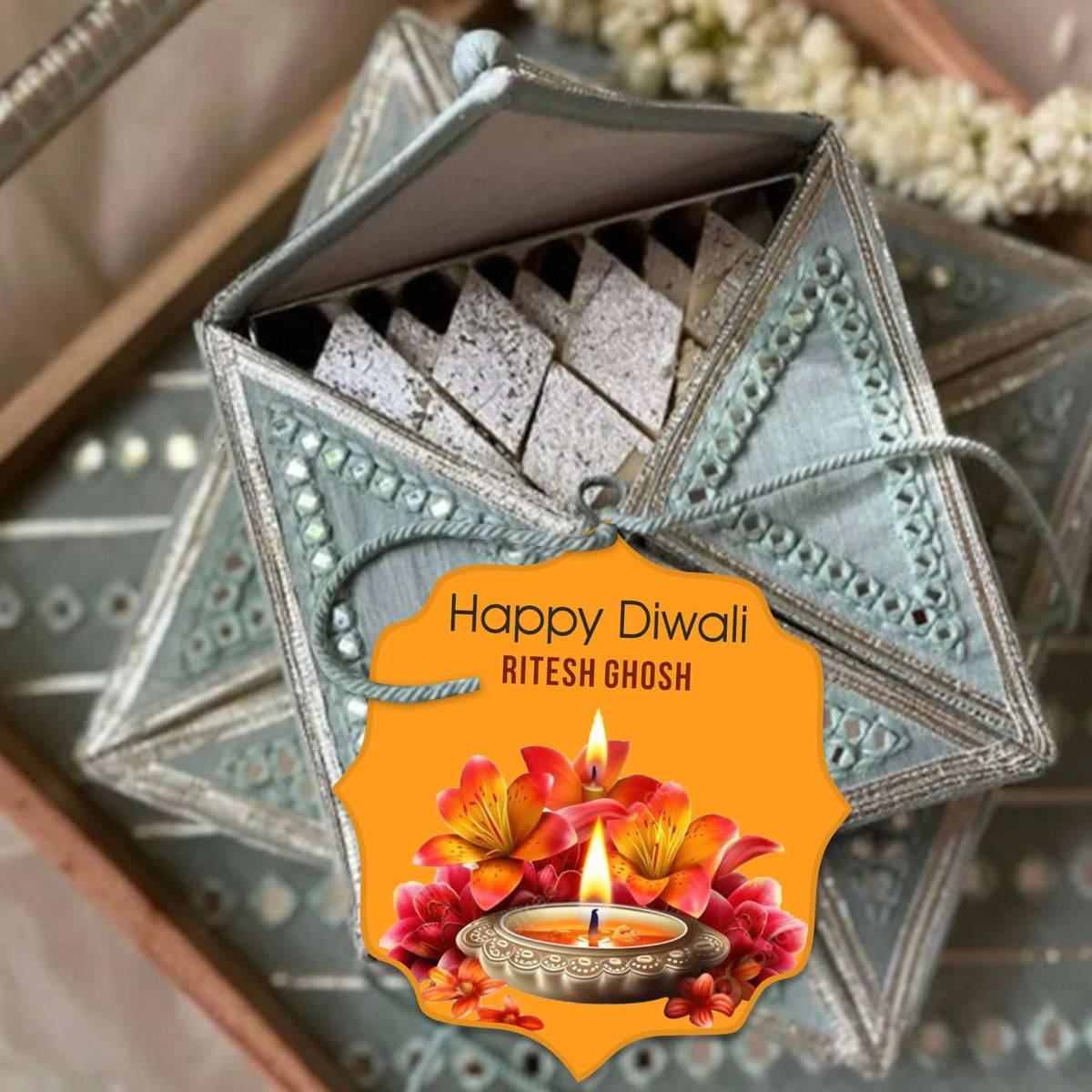 Happy Diwali Gift Tags/Gift Labels - Die - Cut Shape - Golden Petals Design - Chatterbox Labels - Gift Tags