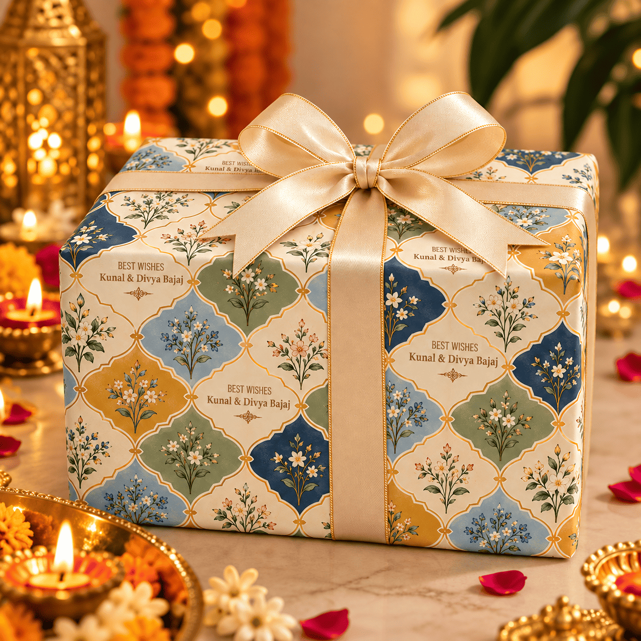 Custom Happy Diwali Gift Wrapping Paper - Royal Mosaic Design