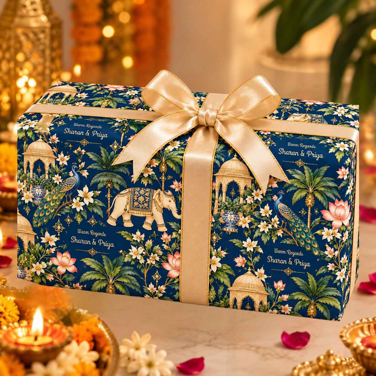 Custom Happy Diwali Gift Wrapping Paper - Garden of Gold Design