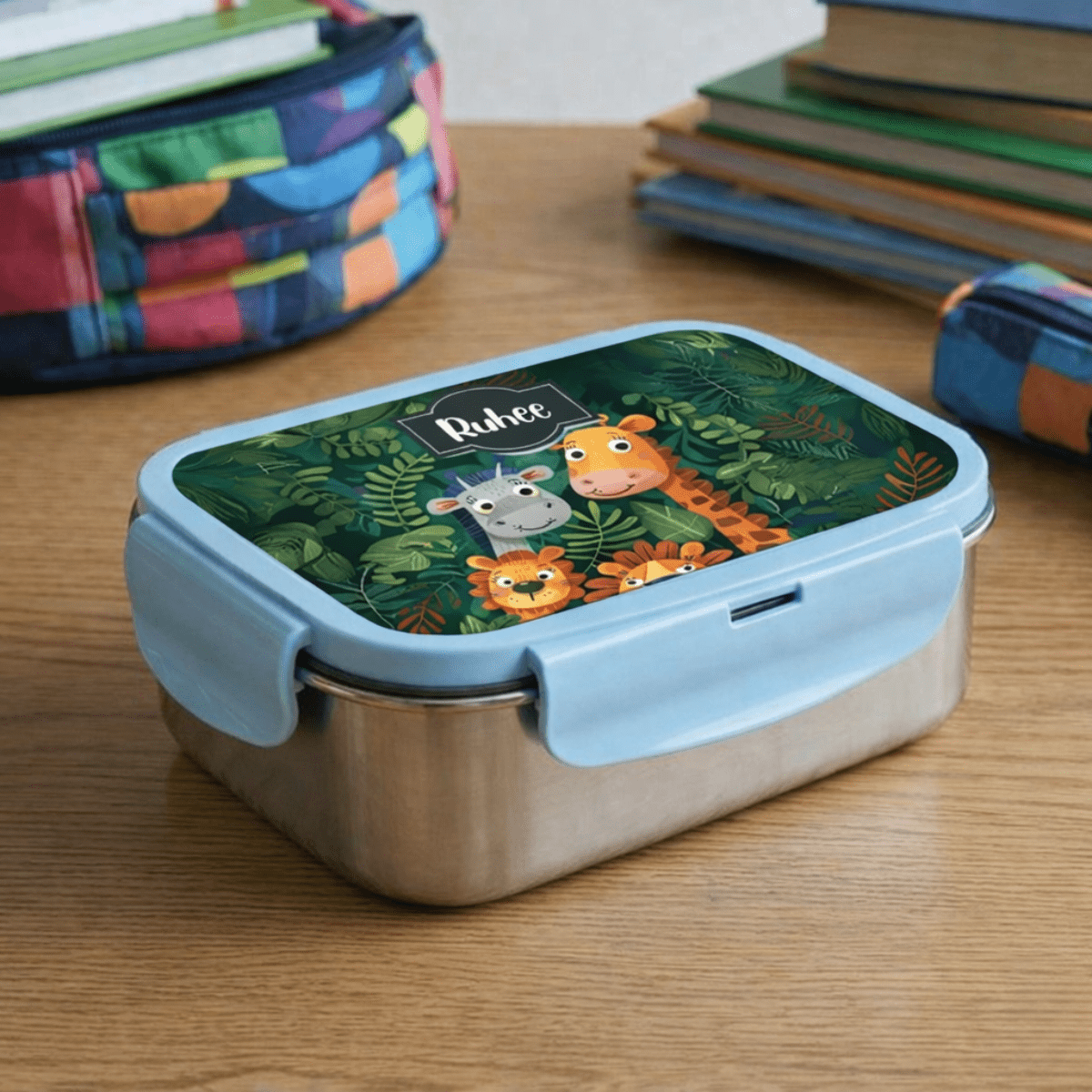 Custom Steel Snack Box & Lunch Box for Kids - Jungle Design - Chatterbox Labels - Lunch Box