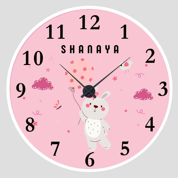 Personalised Acrylic Wall Clock - Bunnys Pink Hour - Chatterbox Labels - Wall Clock