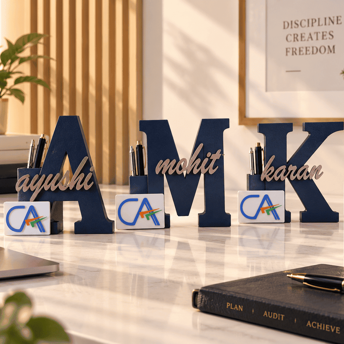 CA India Personalised Name Stand & Pen Holder for Desk - Chatterbox Labels-3D Printed Gifts