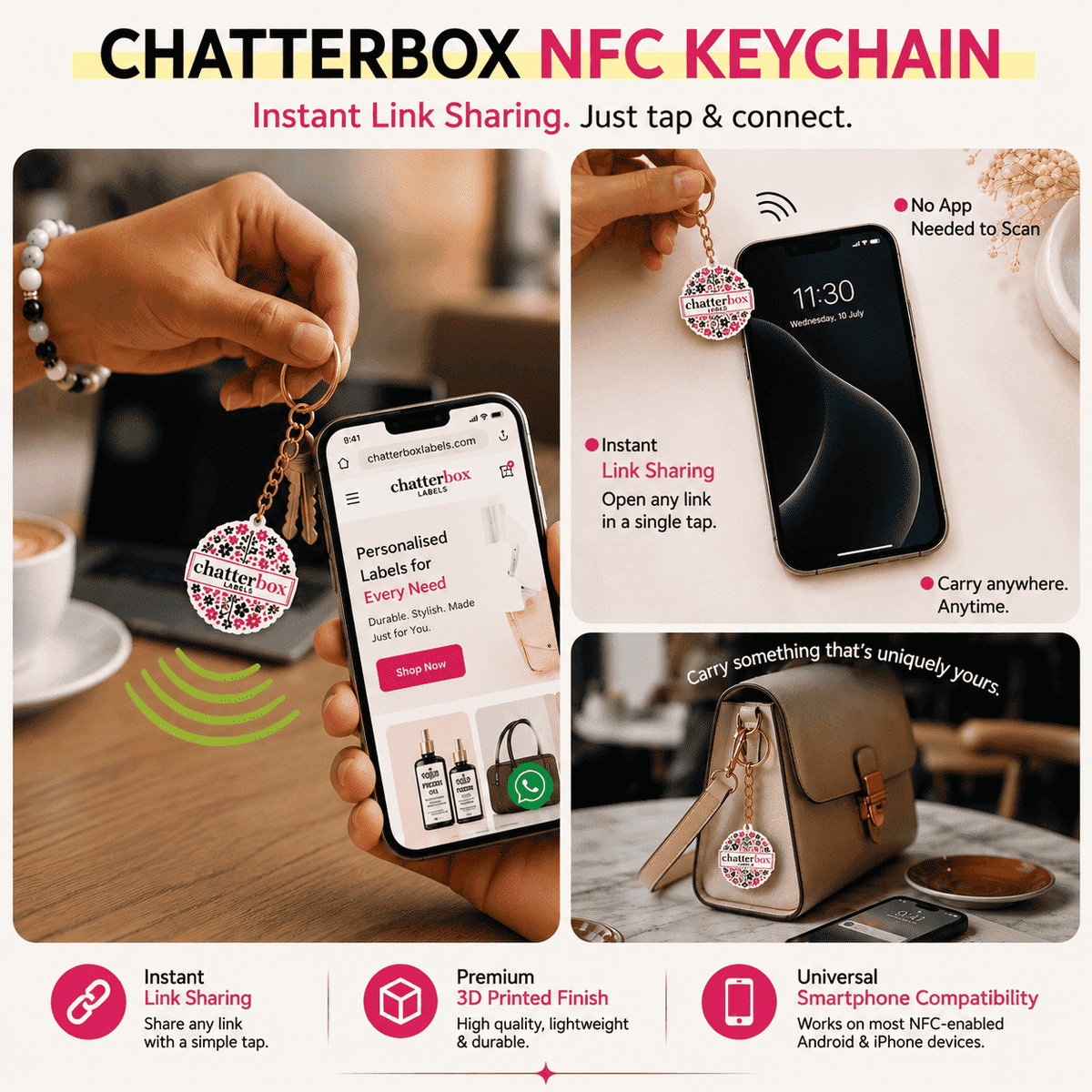 Custom 3D Printed Logo NFC Keychain – Smart Corporate Gifting - Chatterbox Labels-Keychain