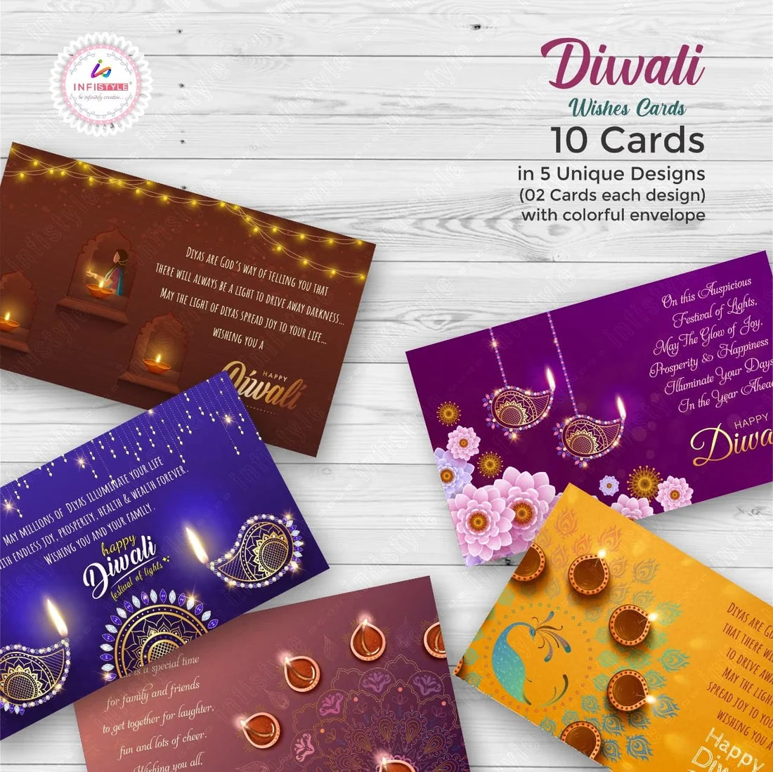 Diwali Glow Greeting Cards with Envelopes – Set of 10