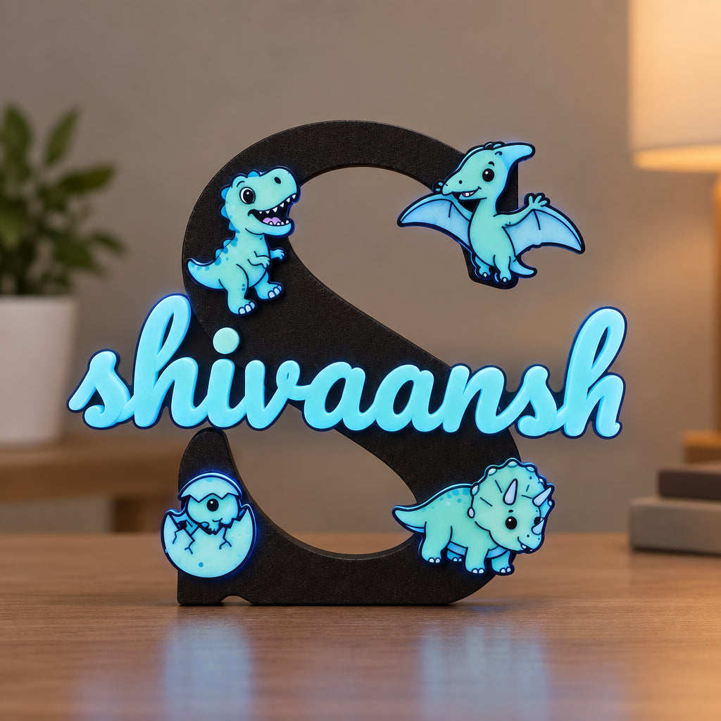 Dinosaur Theme Personalised Name Stand Glow In The Dark
