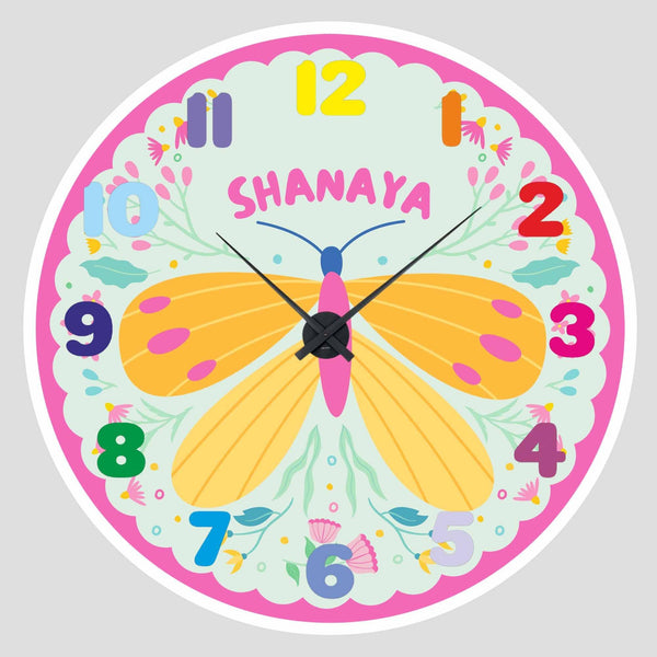 Personalised Acrylic Wall Clock - Flutter Time - Chatterbox Labels - Wall Clock