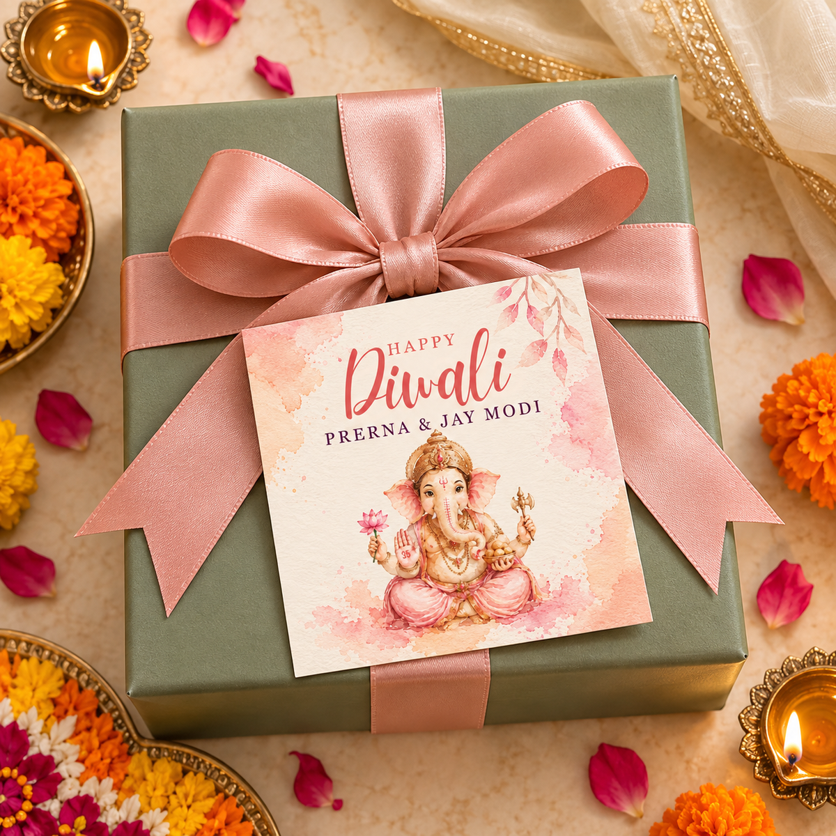 Happy Diwali Gift Tags/Gift Stickers - Ganesh Glow