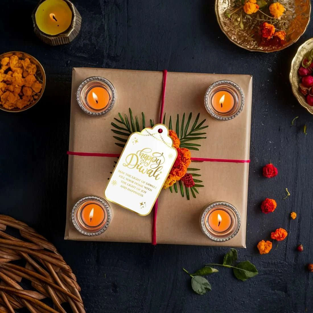 Happy Diwali Gold Foil Gift Tags - Divine White - Chatterbox Labels - Gift Tags