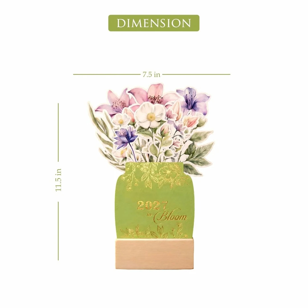 Personalised 2027 Desk Calendar- Floral Vase with Wooden Stand