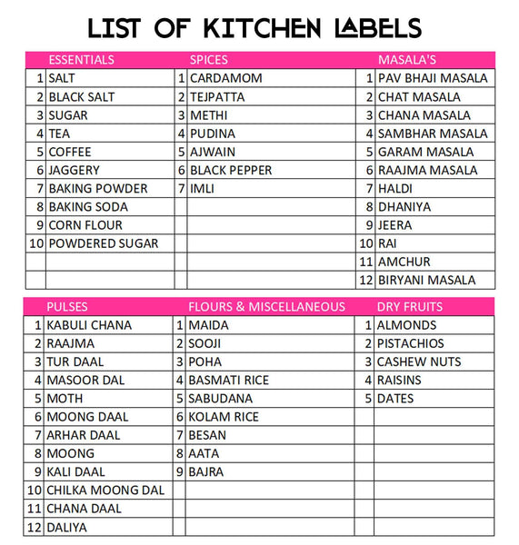 Kitchen Labels & Stickers Pack of 60 - Chatterbox Labels - Kitchen Labels