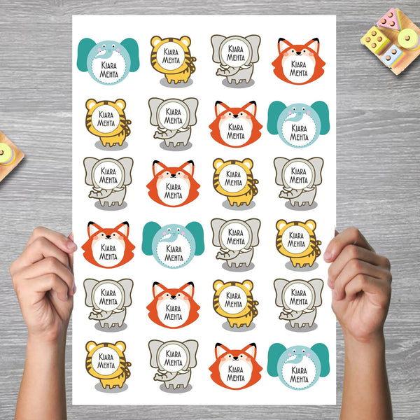 Waterproof Personalised Custom Shape Stickers - Jungle Joys - Set of 24 Assorted Set - Design Labels & Stickers
