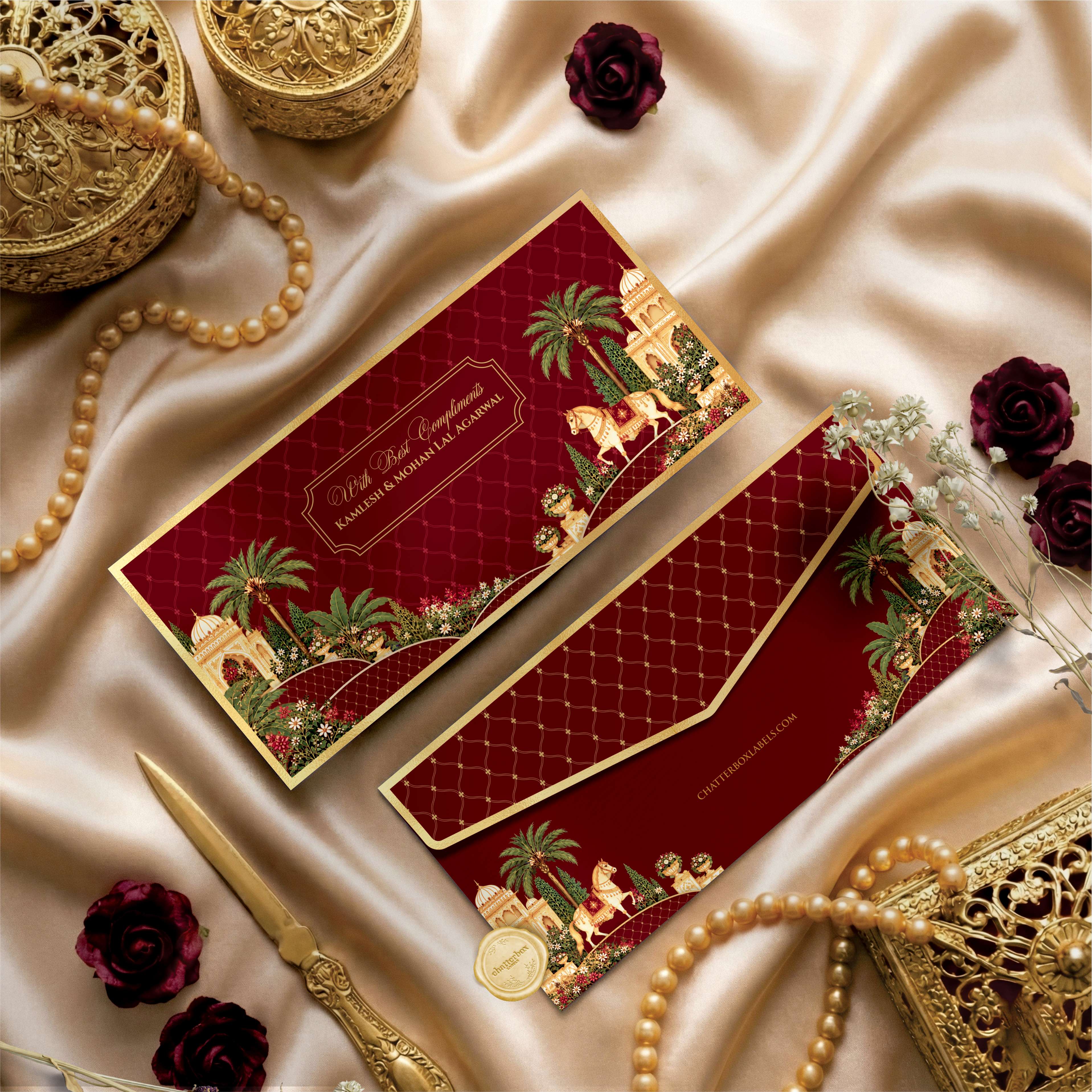 Luxe Gold Foil Money Envelopes- Royal Rajwada Maroon
