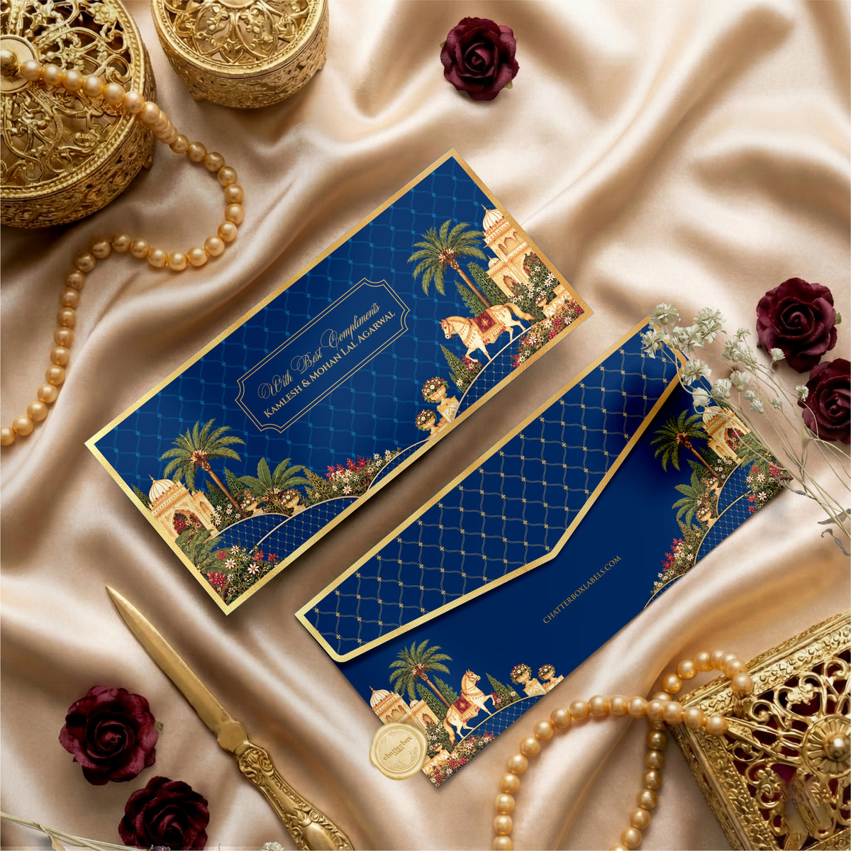 Luxe Gold Foil Money Envelopes- Royal Rajwada Royal Blue