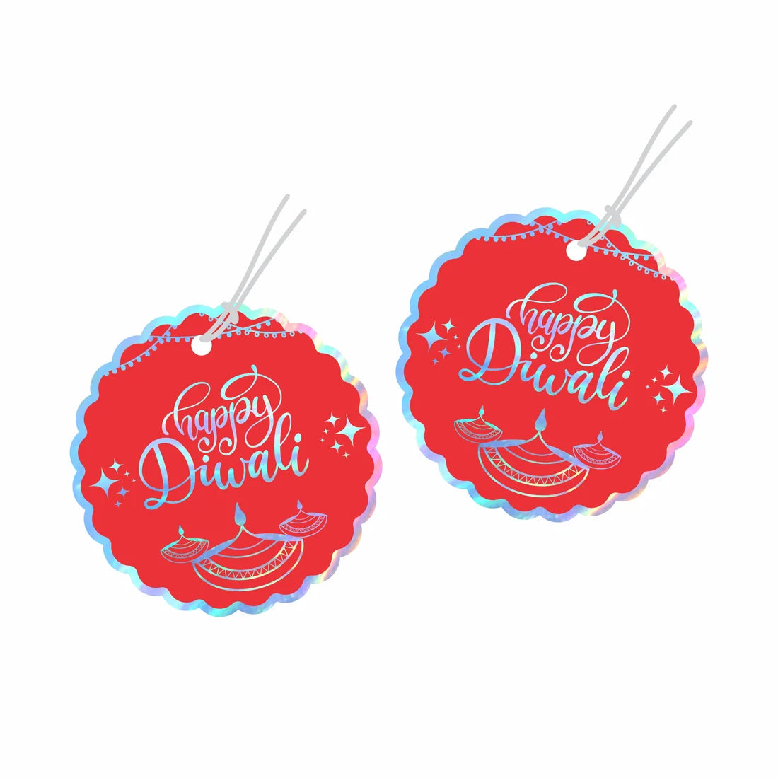 Happy Diwali Die-Cut Round Shape Gold Foil Gift Tags