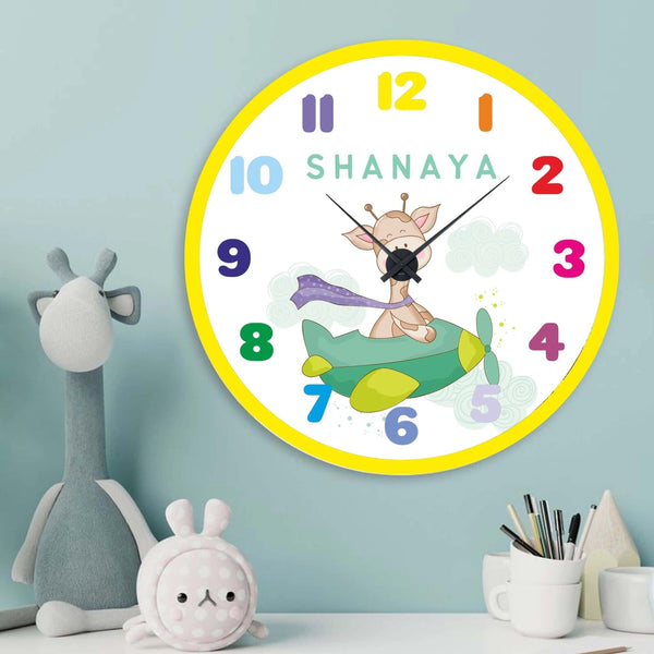 Personalised Acrylic Wall Clock - Giraffe in the Clouds - Chatterbox Labels - Wall Clock