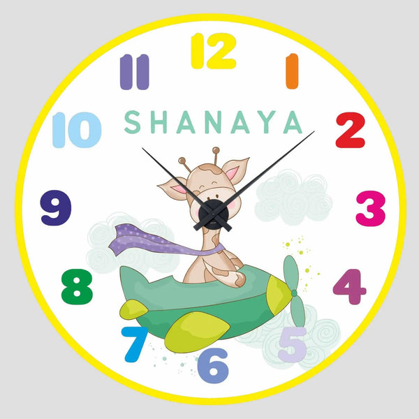 Personalised Acrylic Wall Clock - Giraffe in the Clouds - Chatterbox Labels - Wall Clock