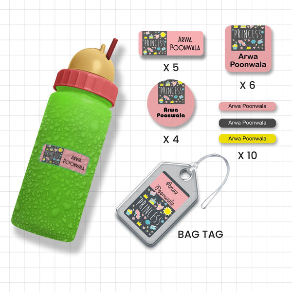 Assorted Shapes Waterproof Labels - Princess Theme - Chatterbox Labels - Personalised Waterproof Stickers - Opaque