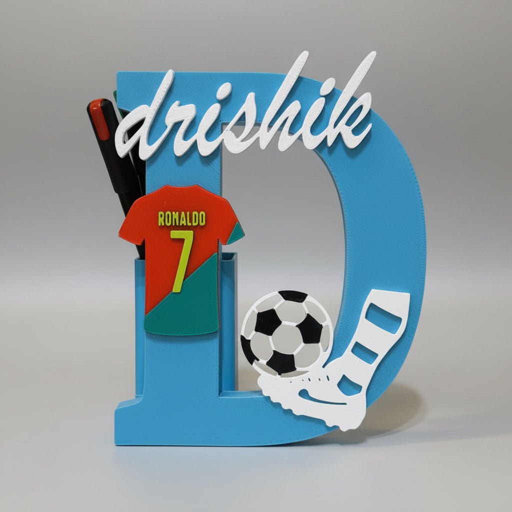 Personalised Name Stand & Pen Holder Football Ronaldo Theme - Chatterbox Labels-3D Printed Gifts