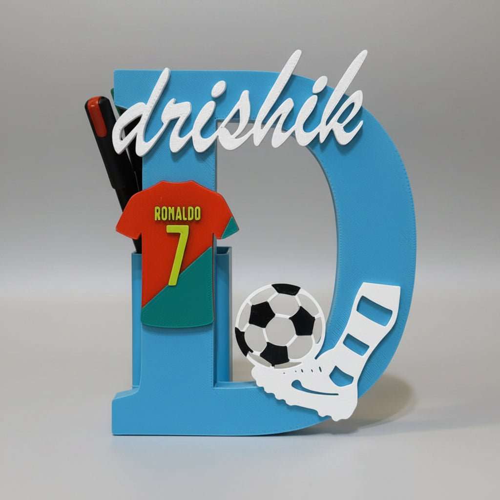 Personalised Name Stand & Pen Holder Football Ronaldo Theme - Chatterbox Labels-3D Printed Gifts