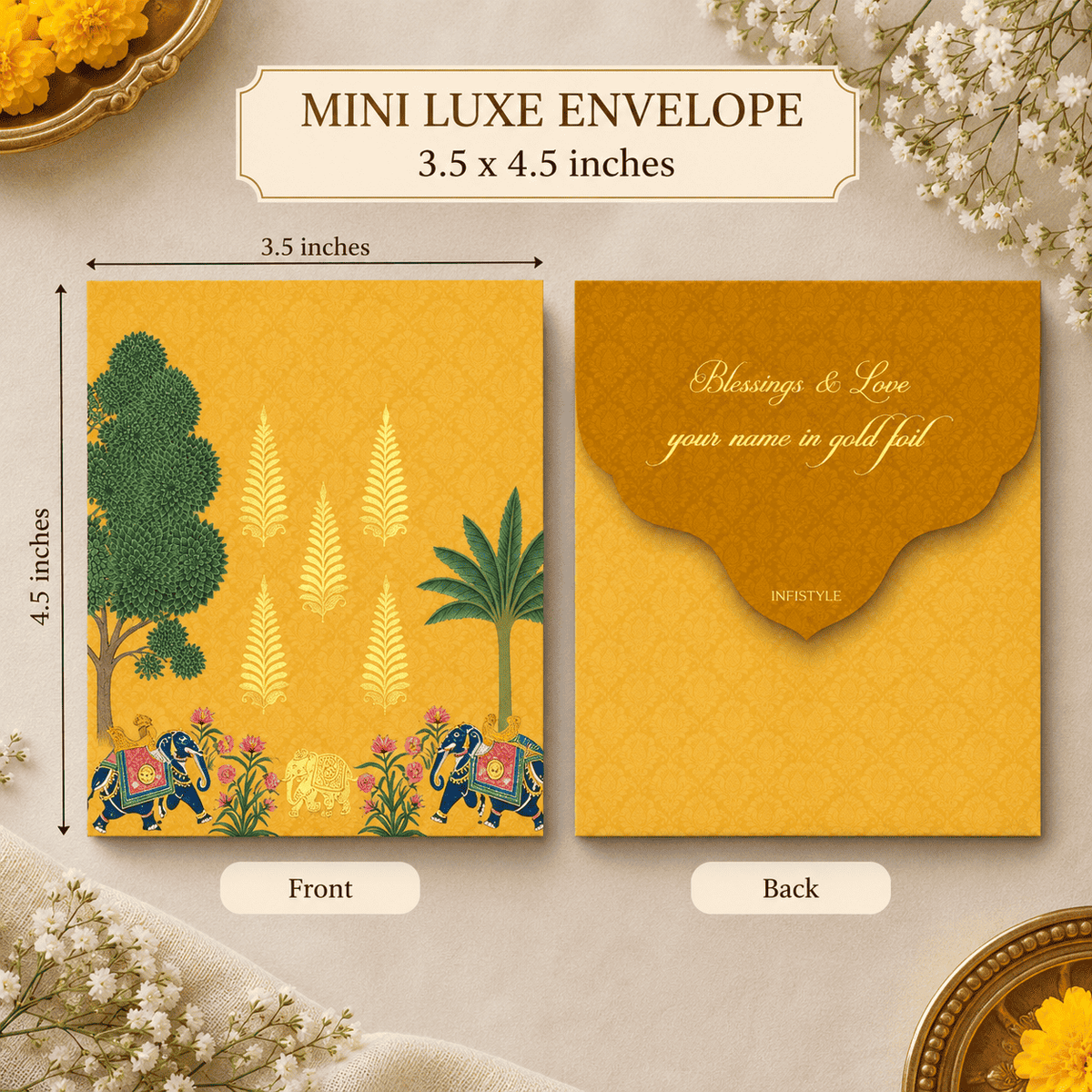 Luxe Gold Foil Money Envelopes -Royal Elephant Yellow