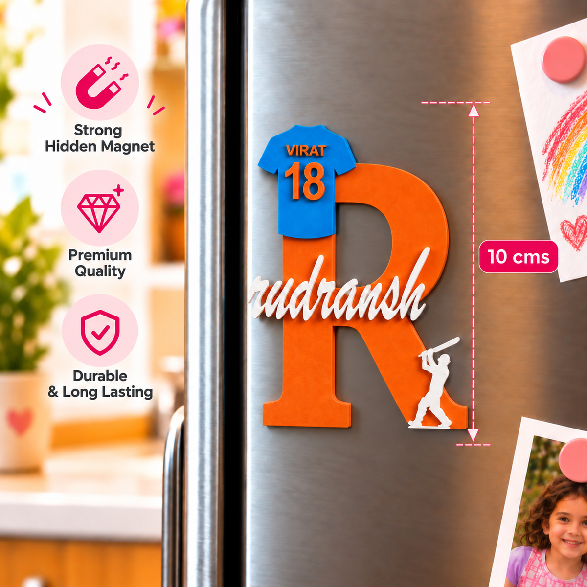 Cricket Theme - Virat - 3D Printed Magnetic Name Sign