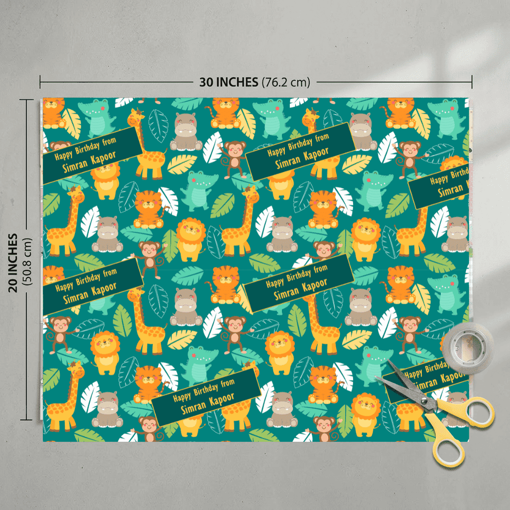 Custom Gift Wrapping Paper for Kids - Safari Snuggles Design - Chatterbox Labels - Wrapping Paper