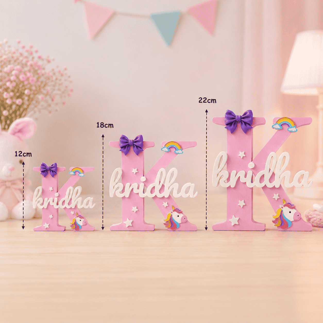 Unicorn Theme Personalised 3D Printed Name Stand