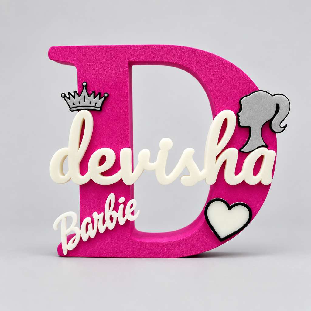 Barbie Theme Personalised Name Stand Glow In The Dark