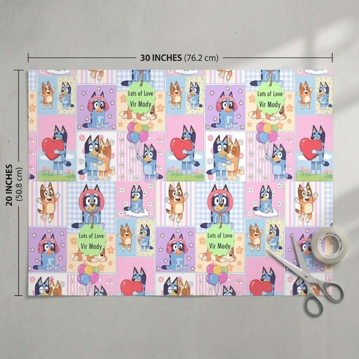 Custom Gift Wrapping Paper for Kids - Bluey Design - Chatterbox Labels - Wrapping Paper