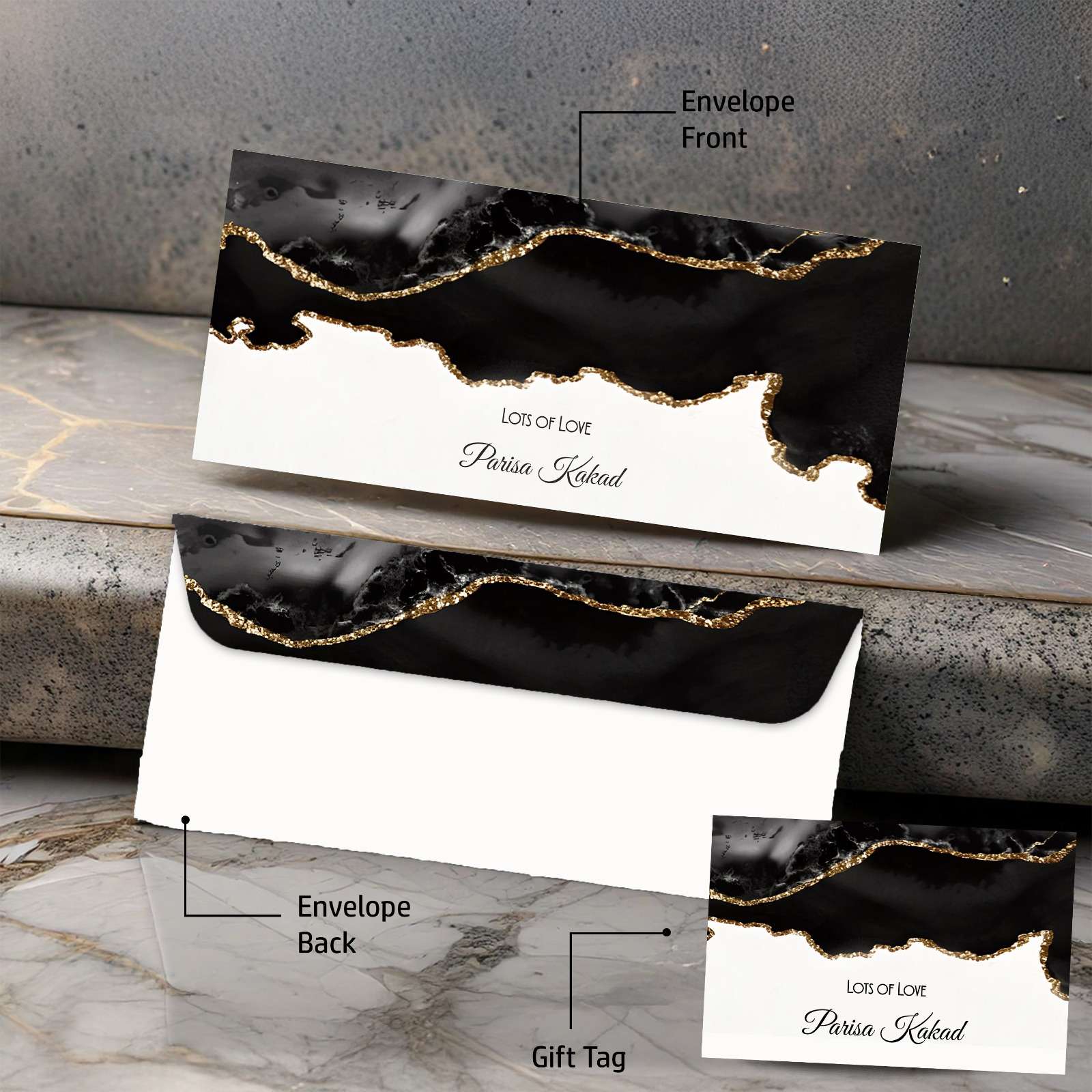 Personalised Money Envelopes - Black & Gold Elegance Design