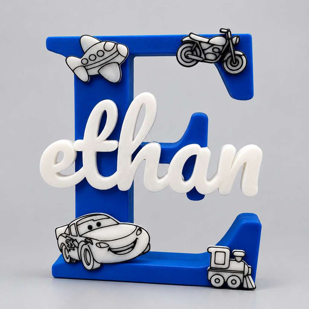 Vehicles Theme Personalised 3D Printed Name Stand Glow in the Dark