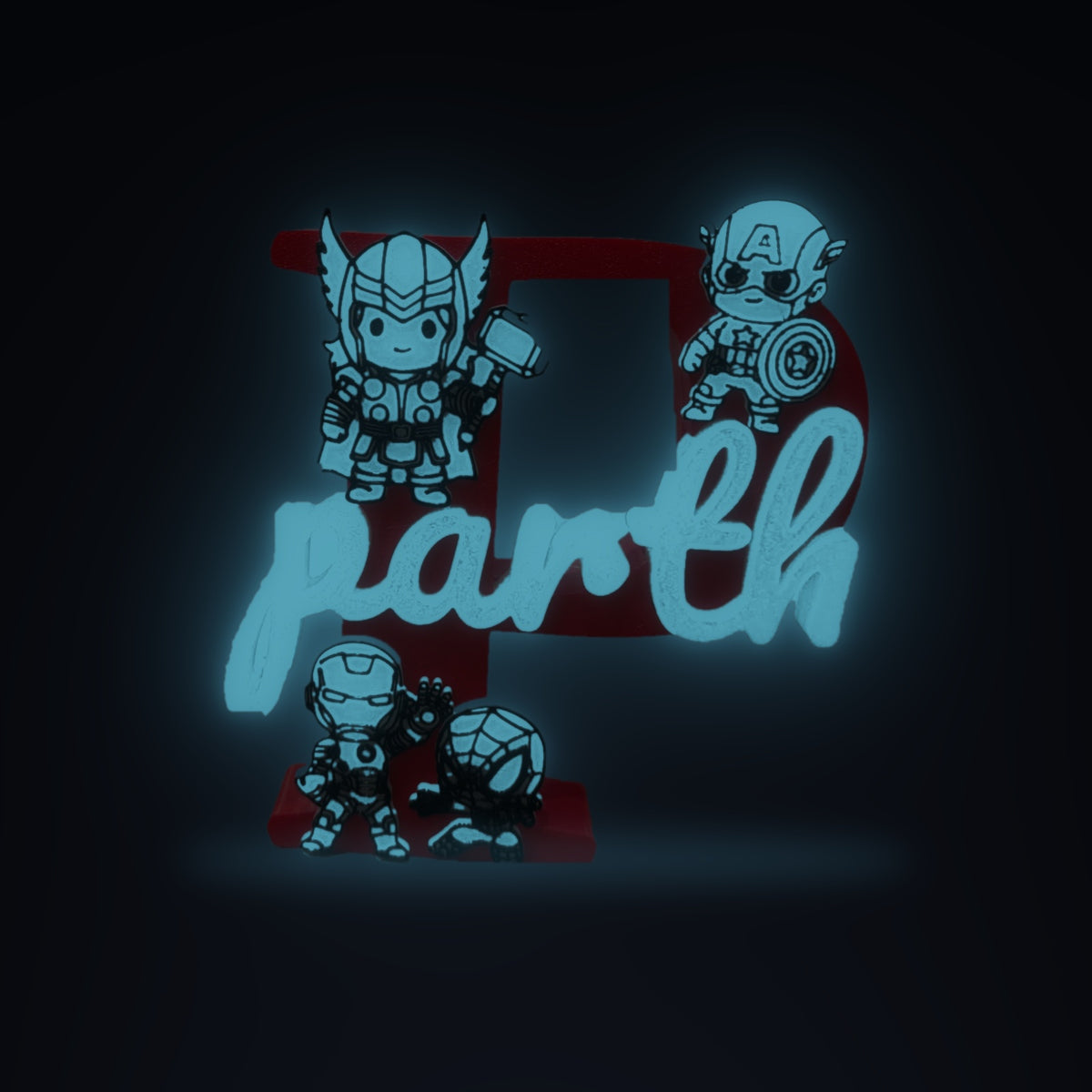 Avengers Theme Personalised Name Stand Glow In The Dark
