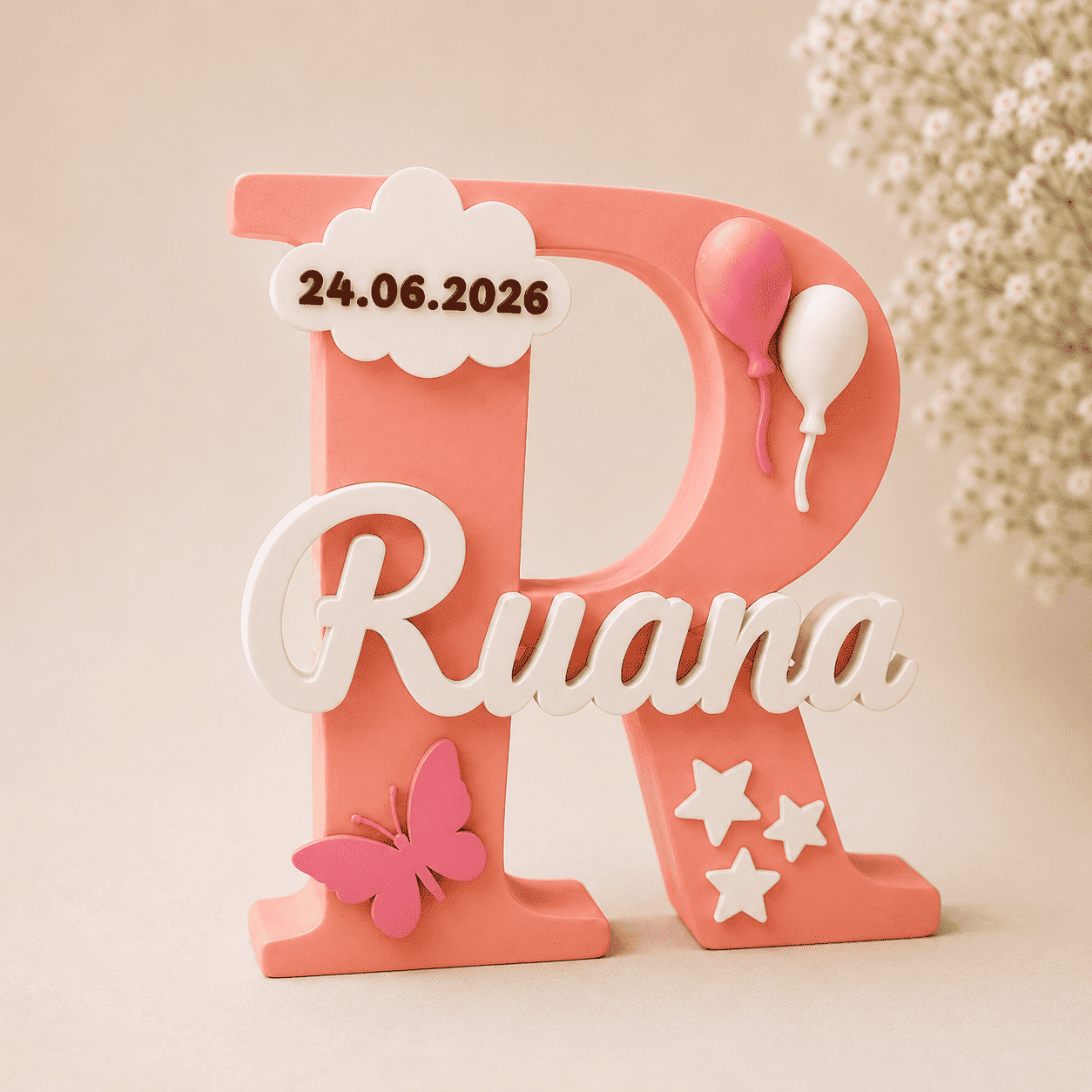 Baby Girl Birth Announcement Personalised 3D Printed Name Stand