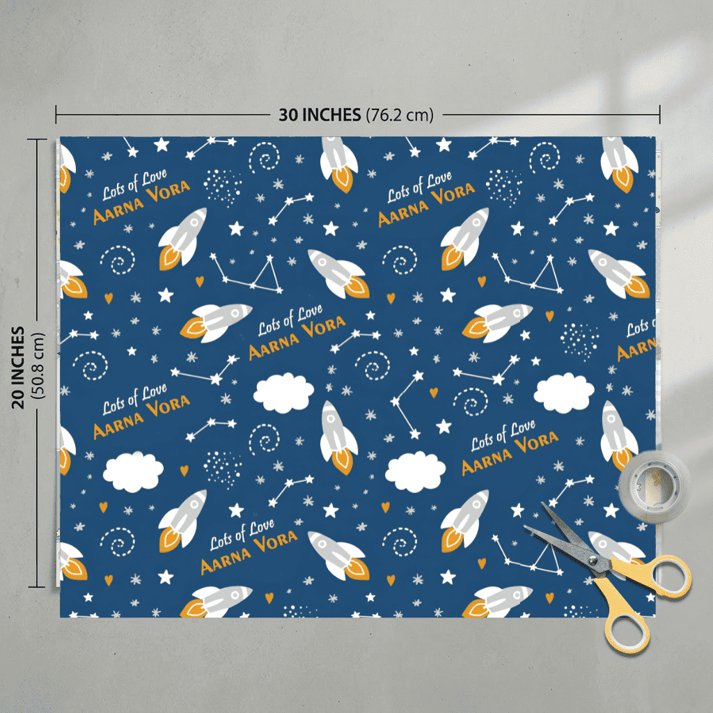 Custom Gift Wrapping Paper for Kids - Blue Galaxy Design - Chatterbox Labels - Wrapping Paper