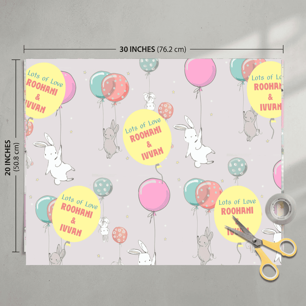 Custom Gift Wrapping Paper for Kids - Bunny Theme - Chatterbox Labels - Wrapping Paper