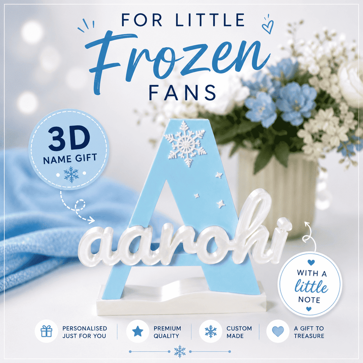 Frozen Theme Personalised 3D Printed Name Stand - Chatterbox Labels-3D Printed Gifts