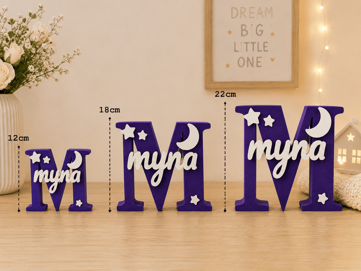 Moon & Stars Theme Personalised 3D Printed Name Stand - Chatterbox Labels-3D Printed Gifts