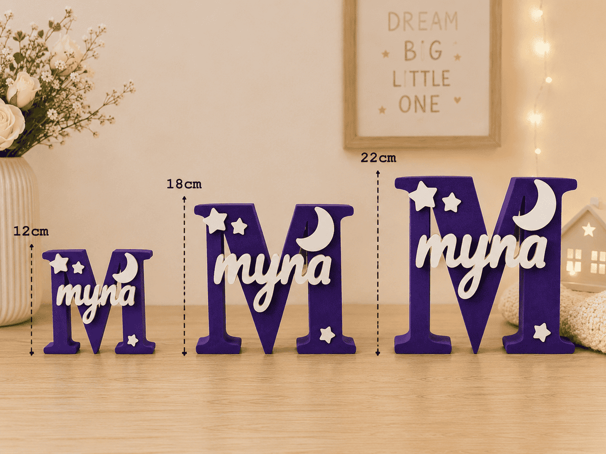 Moon & Stars Theme Personalised 3D Printed Name Stand - Chatterbox Labels-3D Printed Gifts