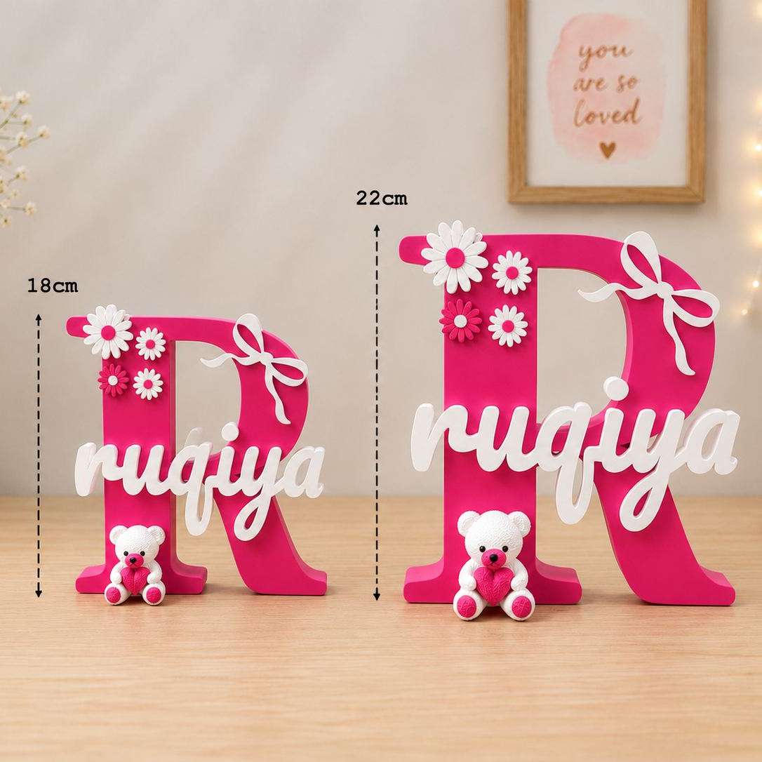 Floral Theme Personalised 3D Printed Stand with Teddy Charm