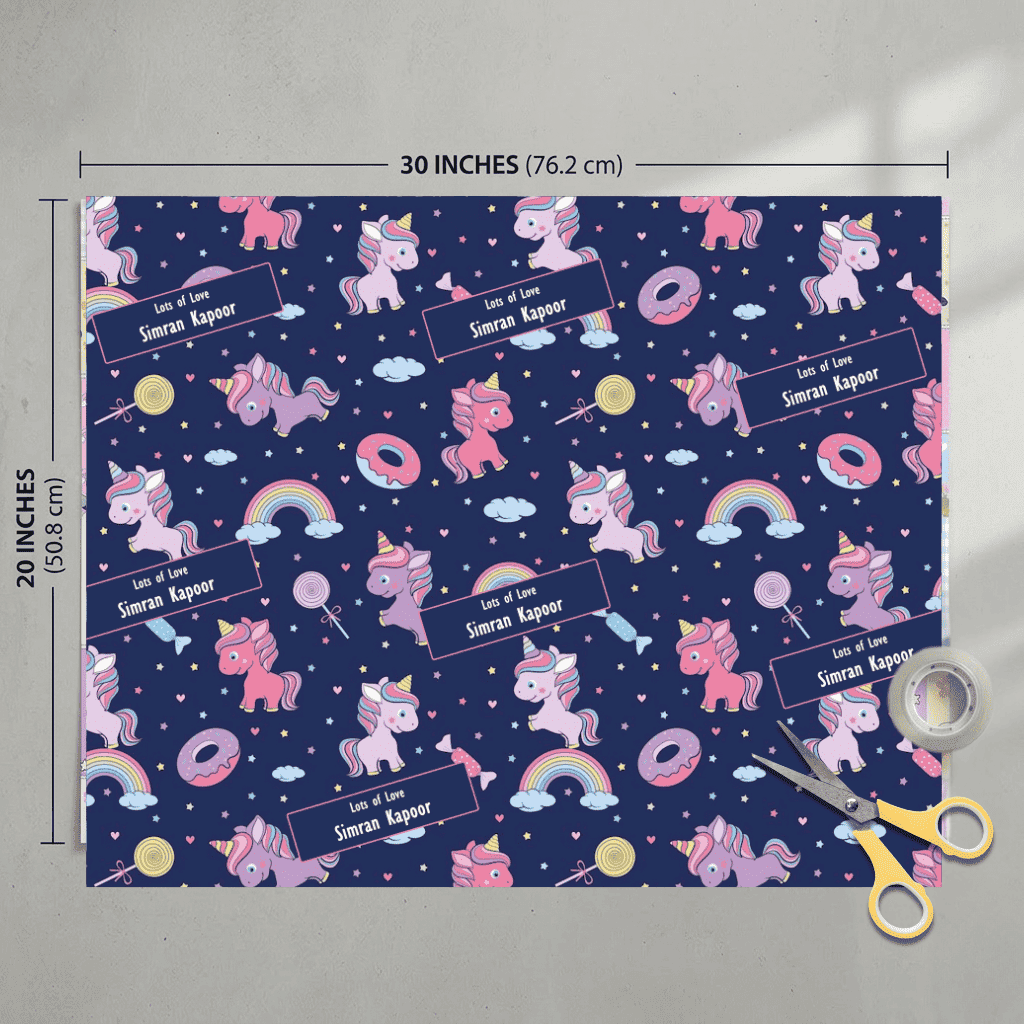 Custom Gift Wrapping Paper for Kids - Unicorn Theme - Chatterbox Labels - Wrapping Paper