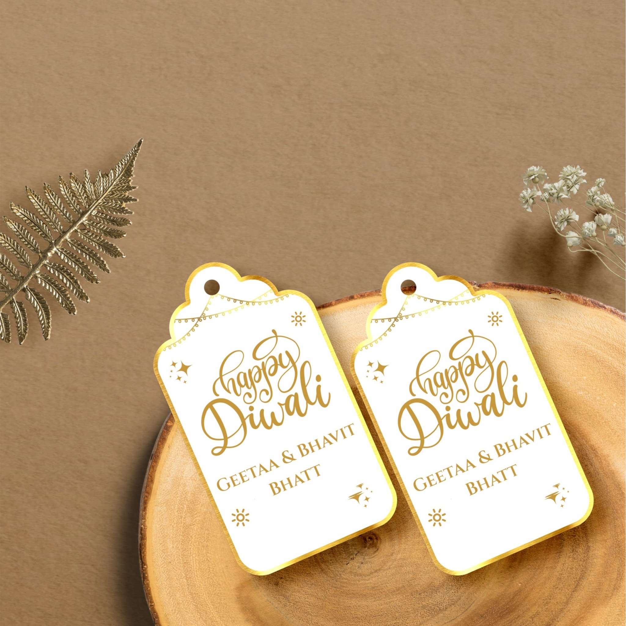 Happy Diwali Gold Foil Gift Tags - Divine White