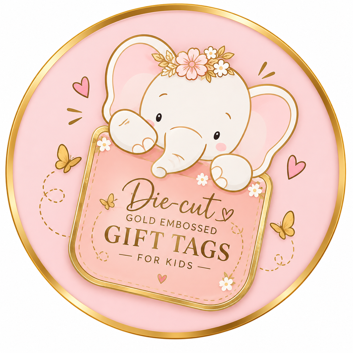 Collection image for Die-cut Gold Embossed Gift Tags for Kids in Elephant Design