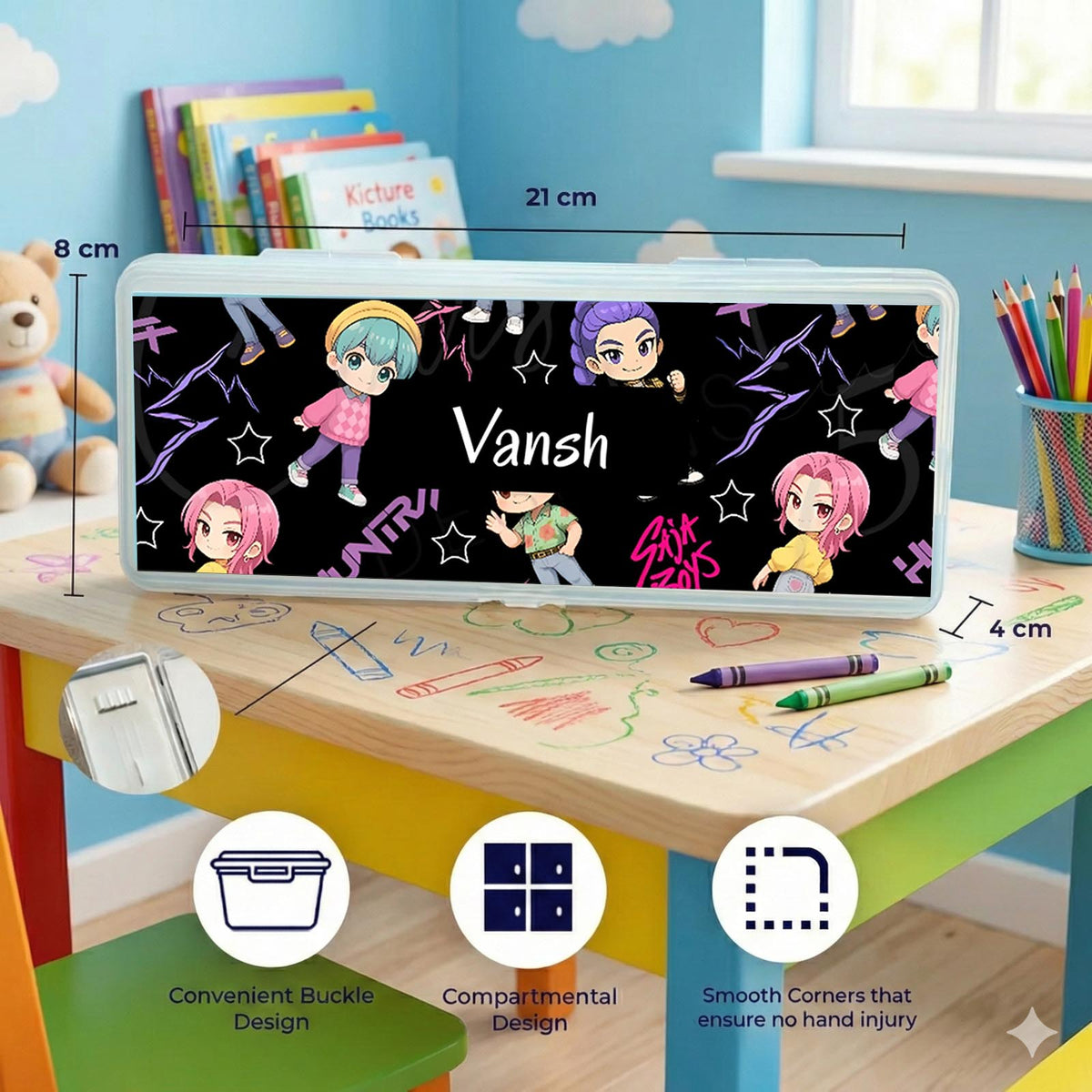 Personalised Pencil Box - K POP Design - Chatterbox Labels - Pencil Box