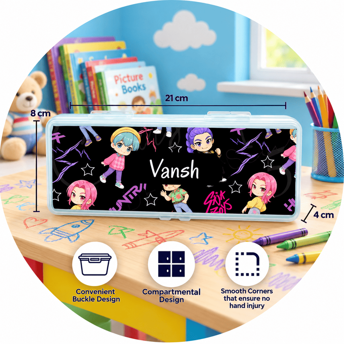 Personalised Pencil Box - K POP Design - Chatterbox Labels - Pencil Box