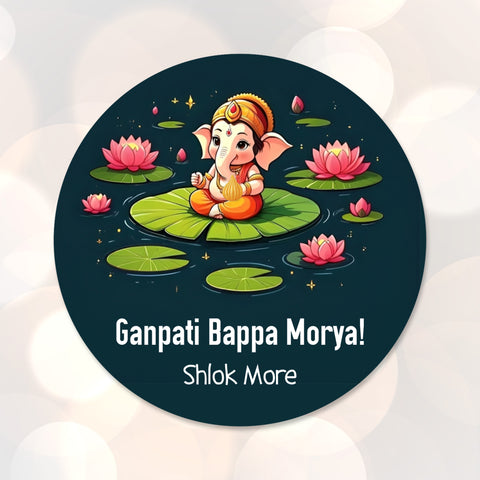 Ganesh Chaturthi Gift tags / Gift Stickers - Divine Lotus Ganesha Design