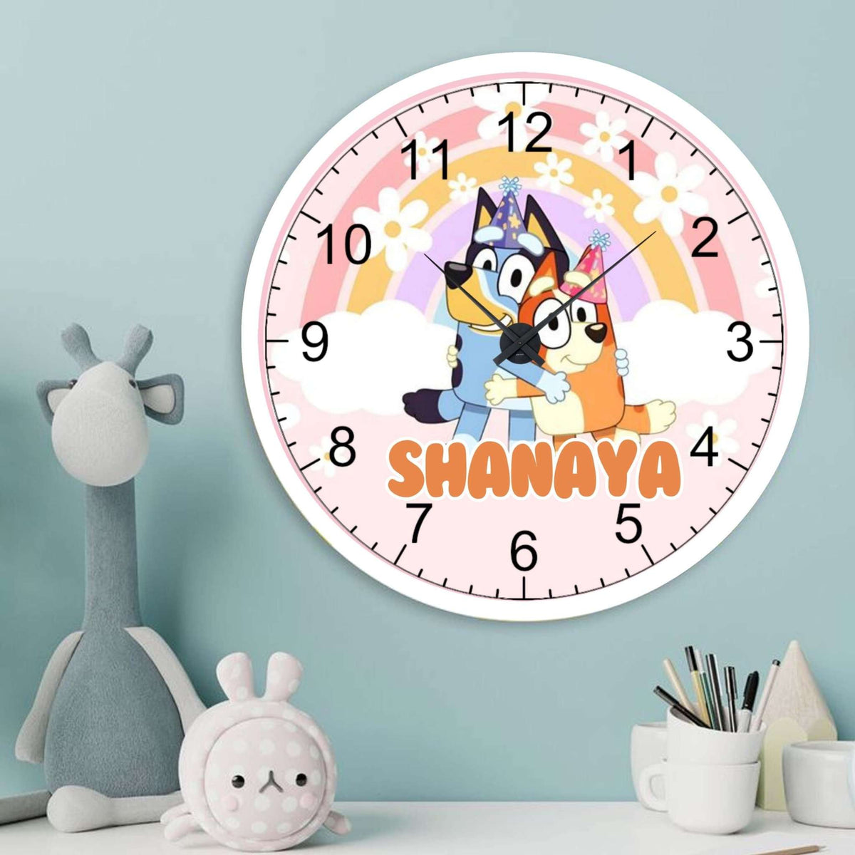 Personalised Acrylic Wall Clock - Blueys Playtime - Chatterbox Labels - Wall Clock