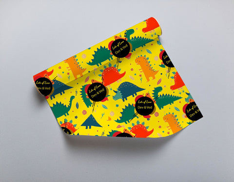 Personalised Gift Wrapping Paper- Dino Theme Chatterbox Labels