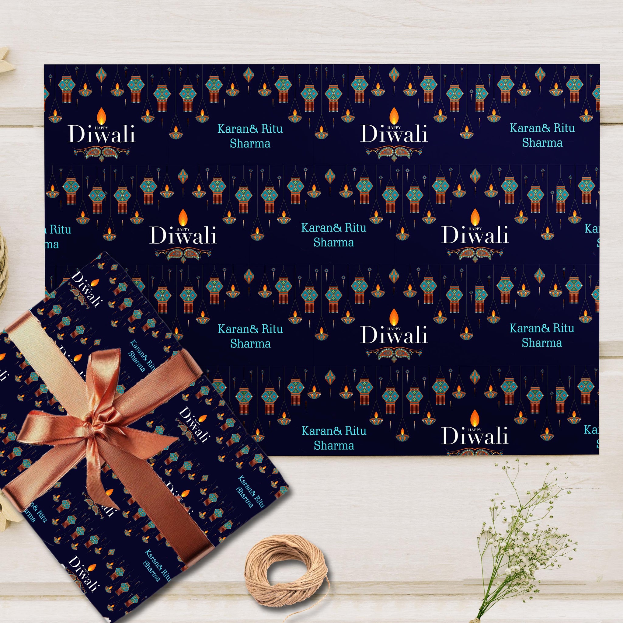 Custom Happy Diwali Gift Wrapping Paper -Lantern Cascade Theme