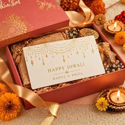 Personalised Gold Foil Gift Cards - Golden Cascade Design - Dilwali Special
